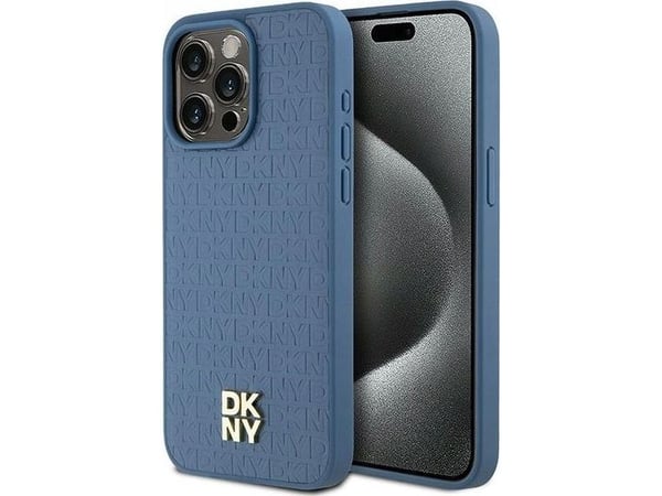 DKNY DKHMP15XPSHRPSB iPhone 15 Pro Max 6,7" blå/blå hardveske skinnmonogrammønster metalllogo MagSafe