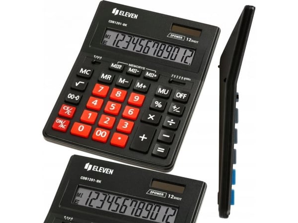 Eleven kontorsräknare, svart med rött numeriskt tangentbord CDB1201BK-RD