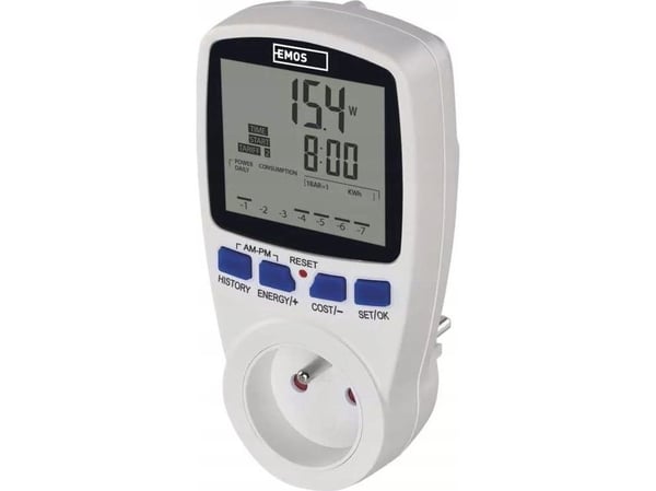 Emos Digital wattmåler energimåler for 230V 16A stikkontakt 5-3680W Emos P5805 hvit