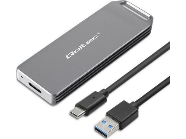 Qoltec mini aluminiumshus | M.2 SSD-stasjonsplass | NVMe | PCIe | USB 3.1 | Superhastighet 10Gb/s | 2TB | Sølv