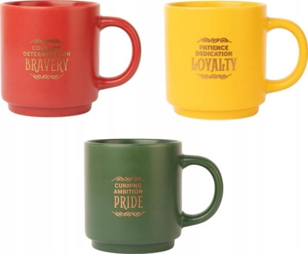 Harry Potter set med koppar i keramik med ställ 300 ml, 4 st. Hogwarts Houses