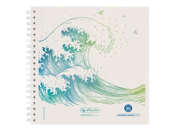 Herlitz GREENline - Pad - spiralbundet - 148 x 148 mm - 100 ark / 200 sider - hvit - prikket - wave