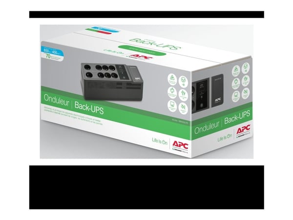 APC Back-UPS BE650G2-FR - UPS - AC 220/230 V - 400 watt - 650 VA - USB - utgangskontakter: 8 - Frankrike, Belgia - svart