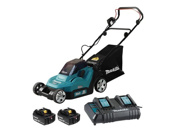 Makita DLM382CM2 - Gressklipper - trådløs - 18 V - 4 Ah - 2 batterier, inkludert lader - 3700 rpm - 38 cm - 16.5 kg