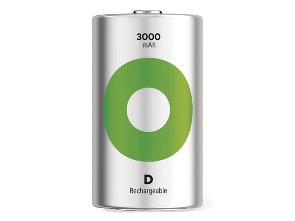 GP Batteries Recyko 3000 D, 3000 mAh, Nikkelimetallihybridi (NiMH), D, 1,2 V, Vihreä, Hopea, 2 kpl