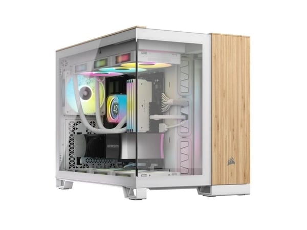 CORSAIR 2500X - Mid tower - micro ATX - sidepanel med vindu (herdet glass) - ingen strømforsyning (ATX) - hvit, bamboo wood - USB/lyd