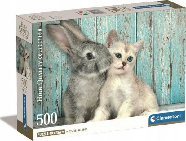 Clementoni High Quality Collection Cat & Bunny, 500 stykker, Dyr, 18 år
