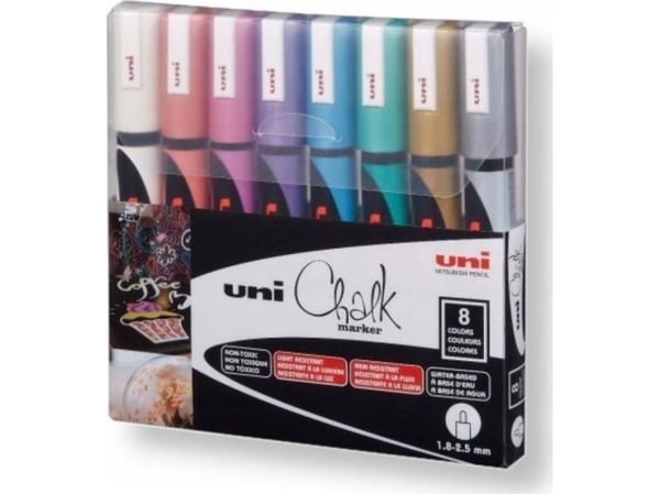 Uni-Ball ChalkGlass PWE-5M, Flerfarget, Meisel, 8 stykker