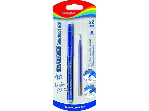 Keyroad raderbar penna 0,7 mm med extra/bläck, blister, blå