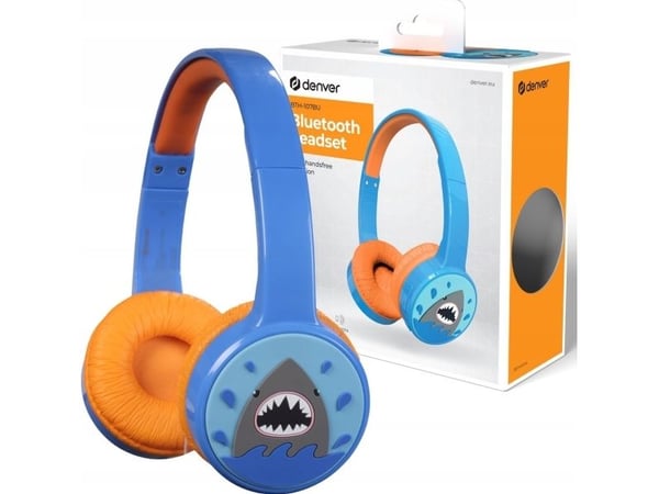 DENVER BTH-107BU - Hodetelefoner med mikrofon - full størrelse - Bluetooth - trådløs, kablet - 3,5 mm jakk - blå