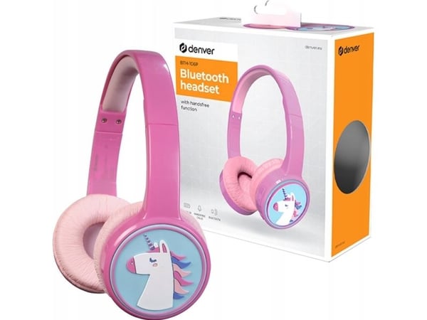 DENVER BTH-106P - Hodetelefoner med mikrofon - full størrelse - Bluetooth - trådløs, kablet - 3,5 mm jakk - rosa
