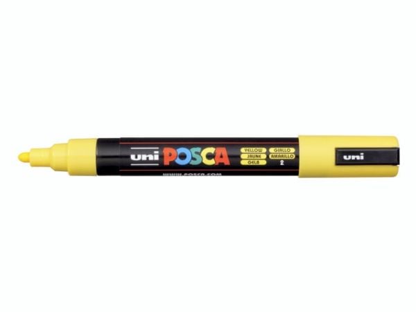 POSCA PC-5M, Gult, Flerfarget, 1 farger, Medium, Vann-basert blekk, Projektil spiss