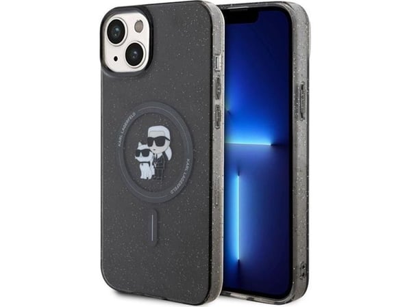 Alkuperäinen Karl Lagerfeld KLHMP15SHGKKCNOK Etupaneeli Kotelo iPhone 15 (Glitter + MAG / Musta)
