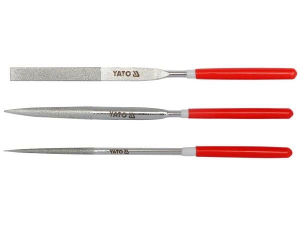 Yato YT-6150, Sats med filer, Klämmapp, Halvrund fil, Rund fil, Metall, Kolstål, Polyvinylklorid (PVC), Röd