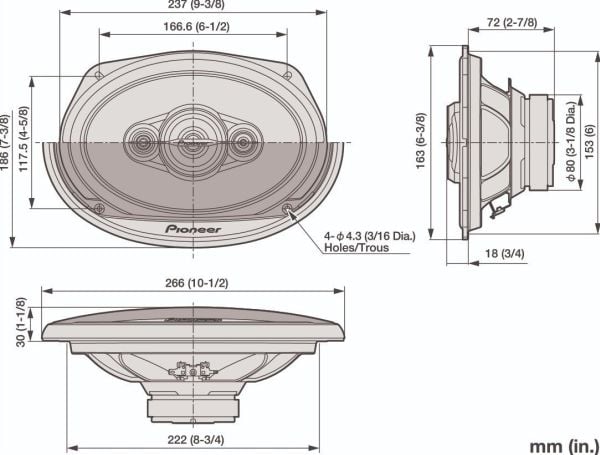Pioneer TS-A 6961F, 4-veis, 450 W, 90 W, 4 O, 92 dB, 29 - 28000 Hz