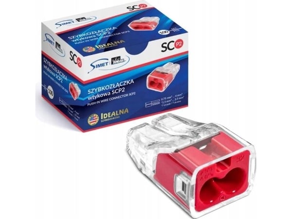 Simet snabbkoppling press-in för ledningar 2x 0,75-4mm² 32A 1 förp. = 10 st Simet Ideal SCP2 B10 88001001 transparent/röd