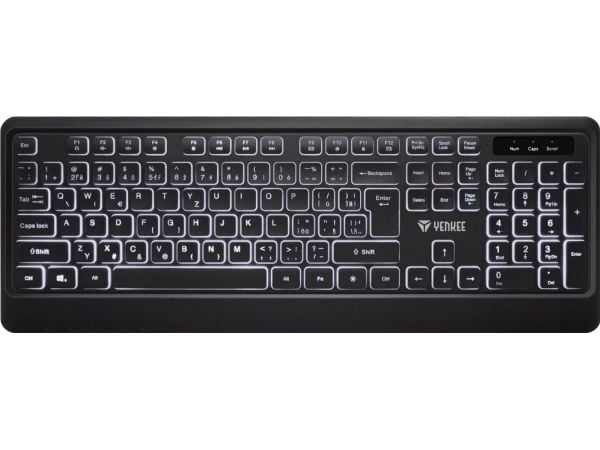 Yenkee-tastatur Bakgrunnsbelyst stille USB-tastatur med lavprofiltaster
