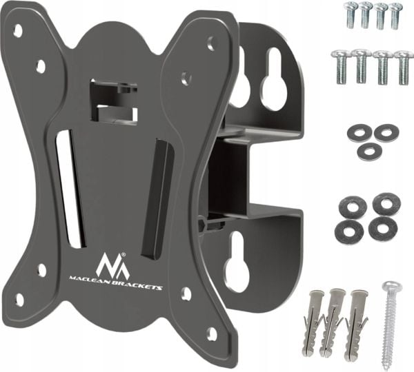 Maclean MC-415 TV-monitorin seinäkiinnike 13"-32" 30kg Kallistus Kääntäminen max VESA 100x100 30kg Musta Slim Universal Jauhemaalattu
