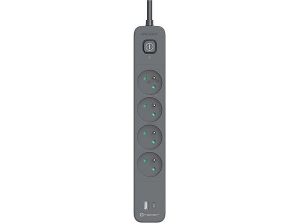 Tracer Power Line+ 1,5 m 4-korttipaikkainen USB PD18W grafiittinen