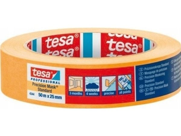 TESA 4344 Precision Mask Standard, maskeringstape, papir, oransje, gummi, glass, metall, universell, gummibasert