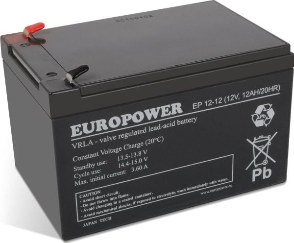 EUROPOWER EP-sarjan AGM-akku 12V 1,2Ah (käyttöikä 6-9 vuotta)