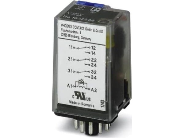 Phoenix Contact Teollisuusrele 3P 10A AgNi 230V AC pistorasiaan ECOR-3, REL-OR-BL/L-230AC/3X21