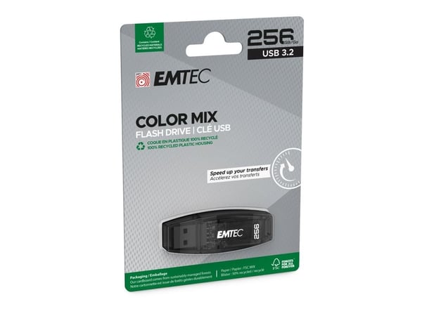 EMTEC Color Mix C410 - USB-flashstasjon - 256 GB - USB 3.0 - svart