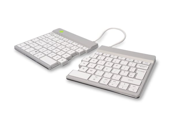 R-Go Ergonomic Keyboard Split break - Tastatur - with integrated break indicator - trådløs - Bluetooth 5.0 - QWERTY - Storbritannia - hvit