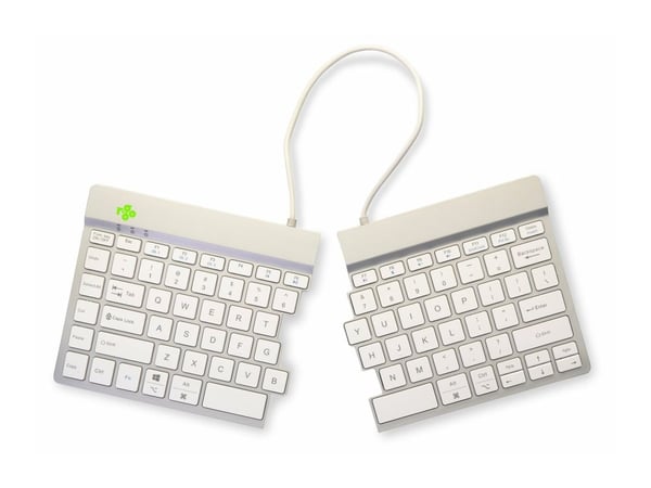 R-Go Ergonomic Keyboard Split break - Tastatur - with integrated break indicator - trådløs - Bluetooth 5.0 - QWERTY - Storbritannia - hvit