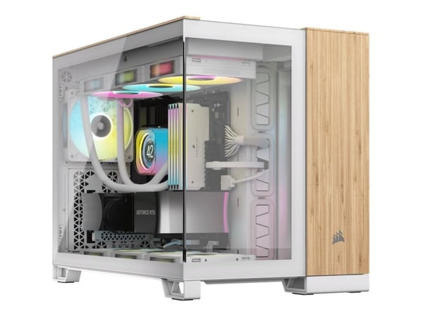 CORSAIR 2500X - Mid tower - micro ATX - genomskinlig sidopanel (härdat glas) - ingen strömförsörjning (ATX) - vit, bambu - USB/ljud