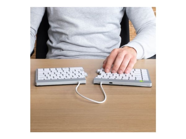 R-Go Ergonomic Keyboard Split break - Tangentbord - med integrerad bromsindikator - trådlös - Bluetooth 5.0 - QWERTY - brittisk - vit