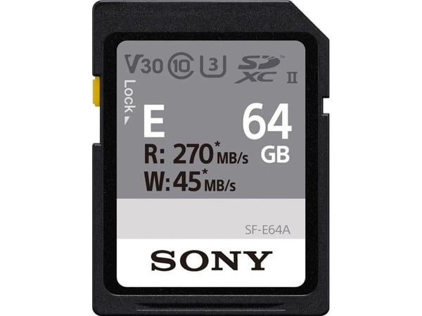 Sony E Series SF-E64A - Flash-minneskort - 64 GB - Video Class V30 / UHS-I U3 / Class10 - SDXC UHS-II