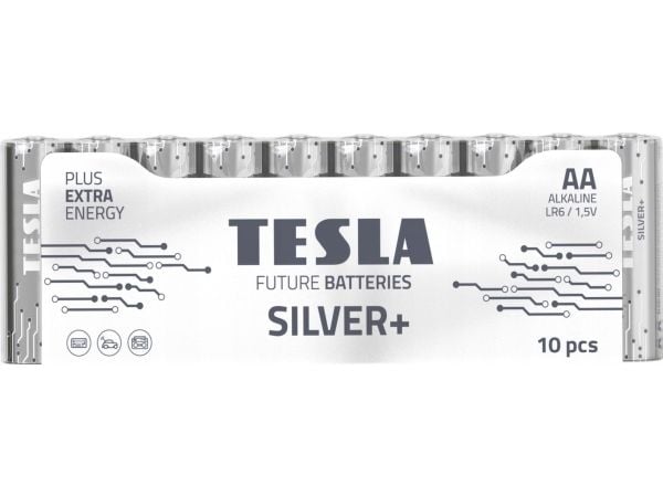TESLA sølv alkaliske batterier AA (LR06), krymp, 10 stk