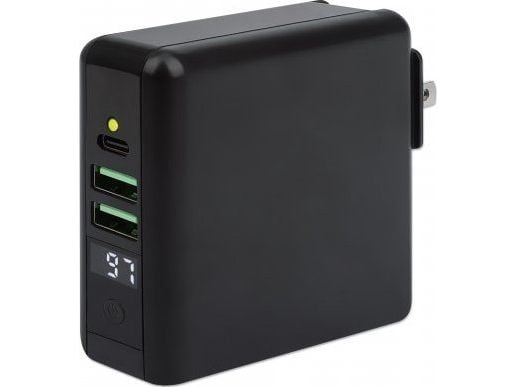 Prestigio Manhattan hurtiglader/powerbank 4-i-1 8.000 mAh (utskiftbare US/EU/UK-plugger) svart