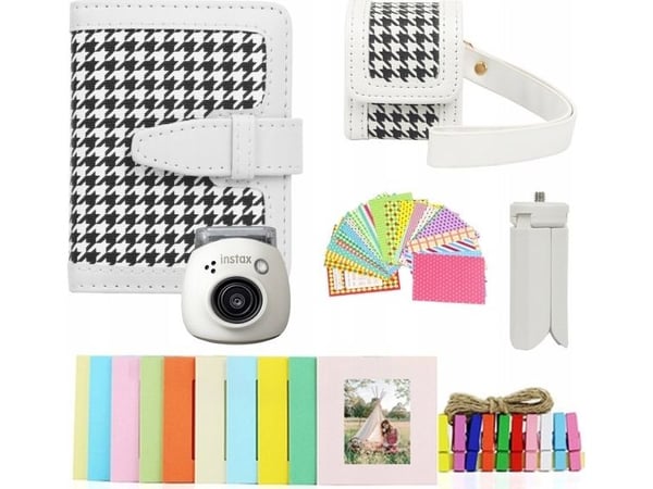 LoveInstant 5-i-1 tilbehørspakke: etui, album, klistremerker, rammer, stativ til Fuji Instax Pal (hvit)