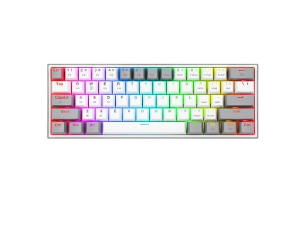 REDRAGON FIZZ PRO K616, Kabel & trådlös, USB + RF trådlös + Bluetooth, Mekanisk, QWERTY, RGB LED, Grå, Vit