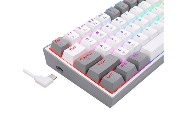 REDRAGON FIZZ PRO K616, Kabel & trådlös, USB + RF trådlös + Bluetooth, Mekanisk, QWERTY, RGB LED, Grå, Vit