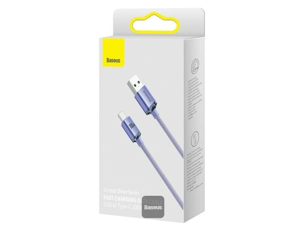 Baseus Crystal Shine, 1,2 m, USB A, USB C, 0,48 Gbit/sek., Lilla