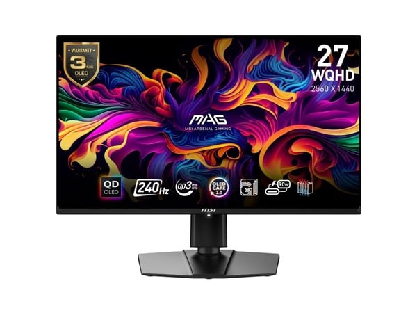 MSI MAG 271QPX QD-OLED E2, 67,3 cm (26,5"), 2560 x 1440 piksler, Wide Quad HD, QD-OLED, 0,03 ms, sortering