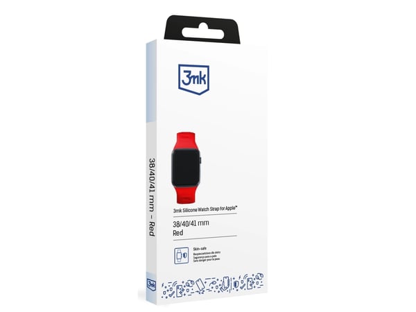 3MK 5903108565684, Klokkereim, Apple, Watch series 1/2/3/4/5/6/7/8/9/SE/Ultra, Silikon, Rustfritt stål, Rød, 38/40/41 mm
