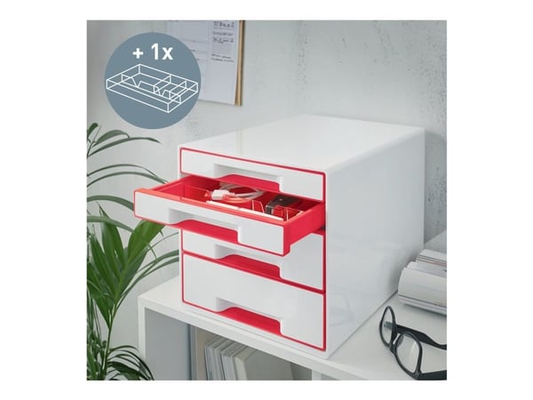 Desk Cube Leitz WOW 4 laatikkoa valkoinen/punainen
