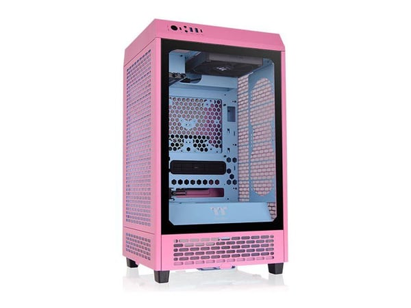 Thermaltake The Tower 200 - MT - mini ITX - genomskinlig sidopanel (härdat glas) - ingen strömförsörjning (PS/2) - bubbelrosa - USB/ljud