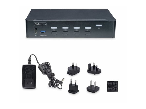 Startech 4-Port DisplayPort KVM Switch, 4K 60Hz, TAA Compliant - KVM / lyd / USB-svitsj - 4 x KVM/lyd/USB - 1 lokalbruker - stasjonær - TAA-samsvar