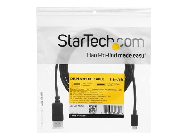 USB-kabel StarTech USB-C - DisplayPort 1,8 m Svart (JAB-2916138)