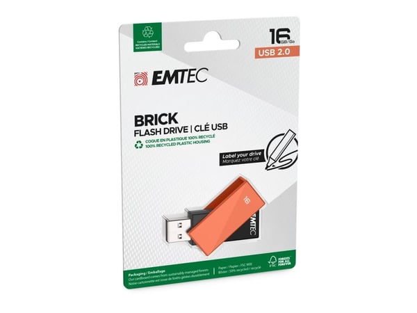 EMTEC C350 Brick 2.0 - USB-flashstasjon - 16 GB - USB 2.0 - rød