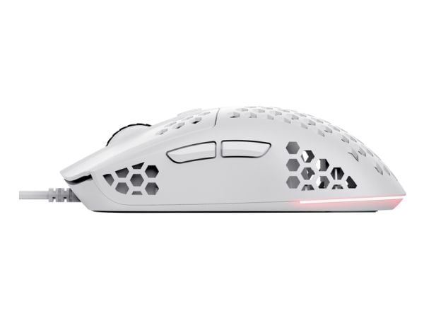 Trust GXT 928W Helox - Mus - ultra-lightweight, gaming - høyrehendt - optisk - 6 knapper - kablet - USB - hvit