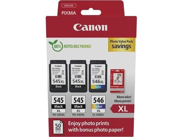 Canon PG-545XL x2 /CL-546XL Multi Pack - 3-pack - Høy ytelse - svart, farge (cyan, magenta, gul) - original - hengeboks - blekkpatron - for PIXMA T...