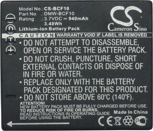 Cameron Sino oppladbart batteri for Panasonic type Dmw-bcf10 / Cga-s009 / Cga-s009e