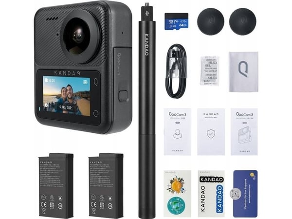 Kandao QooCam 3 - Travel Combo - 360 actionkamera - 5.7K / 30 fps - Wireless LAN, Bluetooth