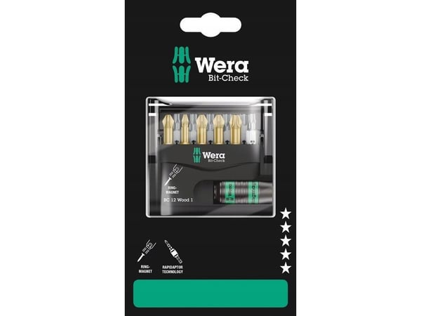 Wera Bit-Check 12 Wood 1 SB - Spissett for skrutrekker - 12 deler - torx, phillips, pozidriv - heksagonal - lengde: 25 mm